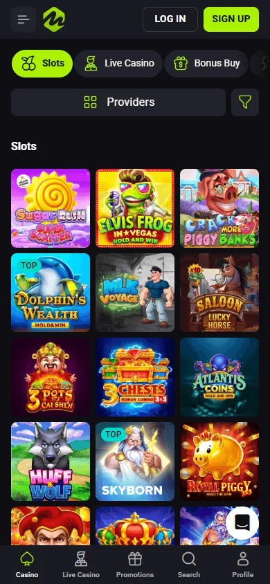 Mateslots Casino mobile game selection with casino categories on a smartphone